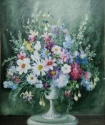 Thomas G. Hill (1913-1984) Oil on card Floral still life, signed and dated 1954 lower right,