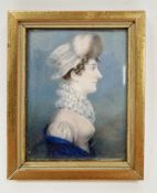 English School, late 18th/early 19th century Portrait miniature on ivory, of a lady in profile to