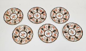 Six Royal Crown Derby bone china imari pattern plates, early 20th century, printed iron red marks,