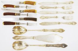 George V silver handled flatware set, Sheffield 1934, C H Beatson, comprising a fish serving knife