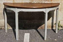 Georgian mahogany D-end table with grey painted base, 129cm x 59cm x 72cm