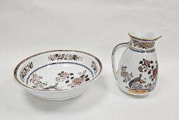 Late 19th century Copeland pottery water jug and basin, printed and painted in the imari palette