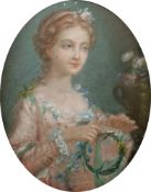 Latour (19th century) Pastel Portrait of a young woman wearing pink dress, signed lower right,