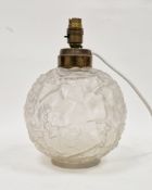 French Art Deco frosted press moulded table lamp of globular form, moulded with overlapping