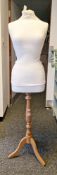 Modern female mannequin/tailor's dummy with polystyrene body, on a beechwood turned baluster support