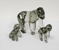 Three Swarovski crystal glass gorillas including mother and cub 952504 and companion gorilla cub