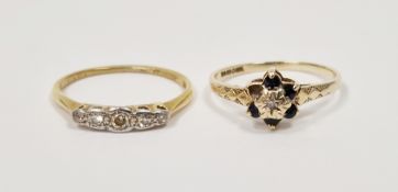 18ct yellow gold ring set with a graduated row of five illusion set diamonds, size N, 1.6 grams