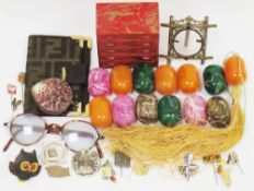 Mixed lot including collection of thirteen vintage coloured plastic beads, 3.5cm long together