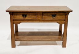 Sherry Furniture oak side table in the Arts & Crafts manner, the rectangular top over two frieze
