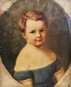 19th century school Oil on canvas Portrait of a young boy, unsigned, unframed, 47cm x 38.5cm,