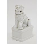 Chinese blanc-de-Chine buddhist lion joss-stick holder, probably Kangxi, the beast modelled