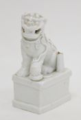 Chinese blanc-de-Chine buddhist lion joss-stick holder, probably Kangxi, the beast modelled