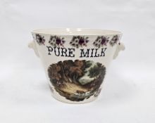 Victorian-style 'ironstone' Pure Milk pail, of tapering conical form with two handles, transfer