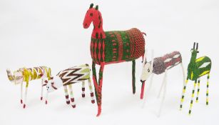 Collection of five beaded animal models, probably made by the Monkeybiz Project in South Africa,