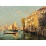 Noel Bouvard (1912-1975) Oil on canvas 'Venice' - Venetian canal scene with gondolier in foreground,