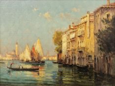 Noel Bouvard (1912-1975) Oil on canvas 'Venice' - Venetian canal scene with gondolier in foreground,