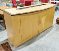 Hands of Wycombe - contemporary boardroom credenza, maple and burr wood veneered, bow -fronted