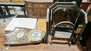 Collection of five mirrors including gilt metal mirror with pierced Rococo style frame, 30cm high,