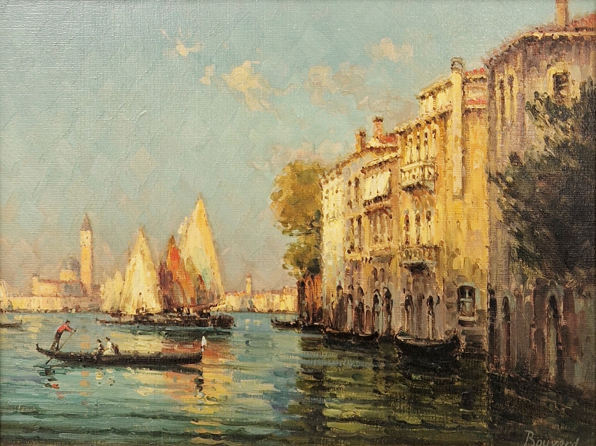 Noel Bouvard (1912-1975) Oil on canvas 'Venice' - Venetian canal scene with gondolier in foreground, - Image 11 of 20
