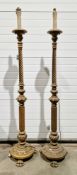 Pair of early 20th century giltwood standard lamps, the turned baluster columns with barleytwist and