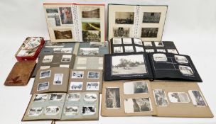 Collection of 12 photograph and postcard albums plus a tin of loose photographs, dating from the