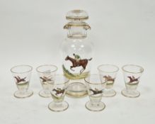 Early 20th century glass liqueur set comprising a decanter and stopper and six liqueur glasses,