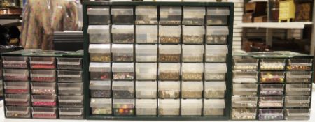 Large collection of bead jewellery making accessories including six multi-drawer cabinets containing