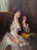 20th century school Hand embellished giclee print on canvas Three-quarter length portrait of a young
