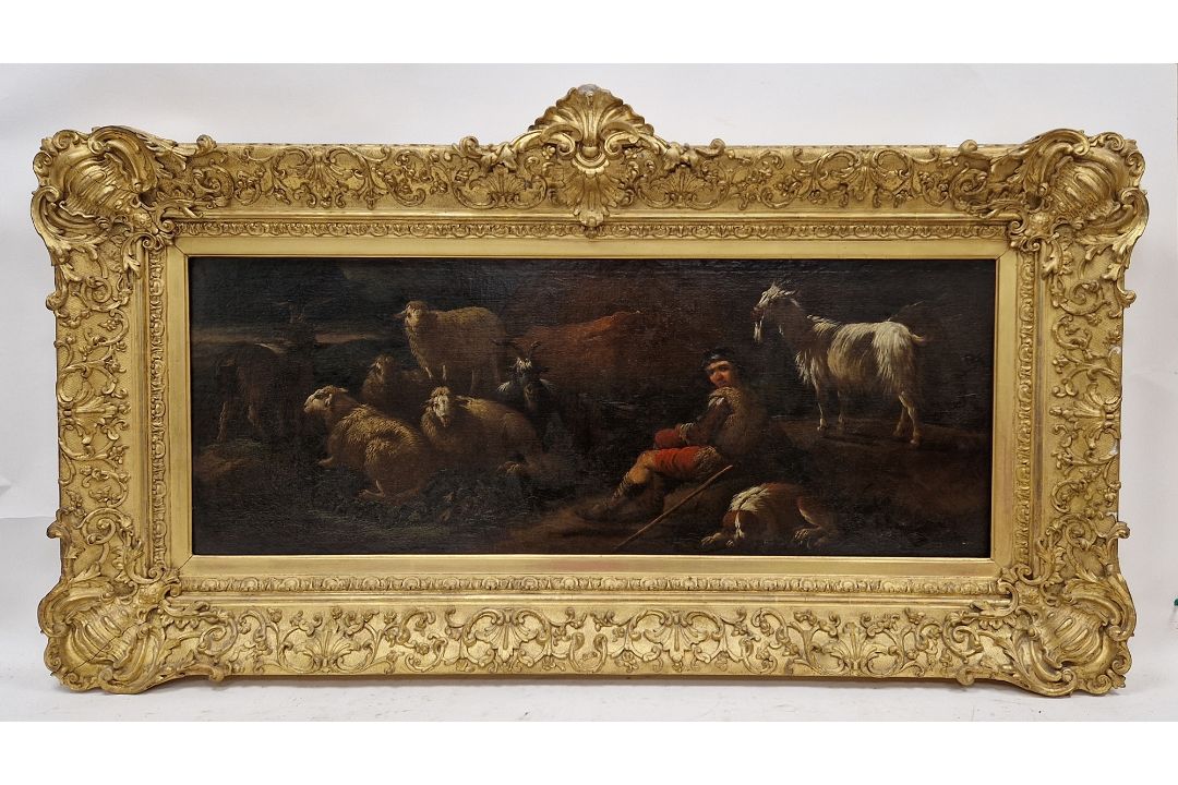 In the manner of Phillipp Peter Roos Oil on canvas Shepherd and his dog with his sheep and goat - Image 3 of 4