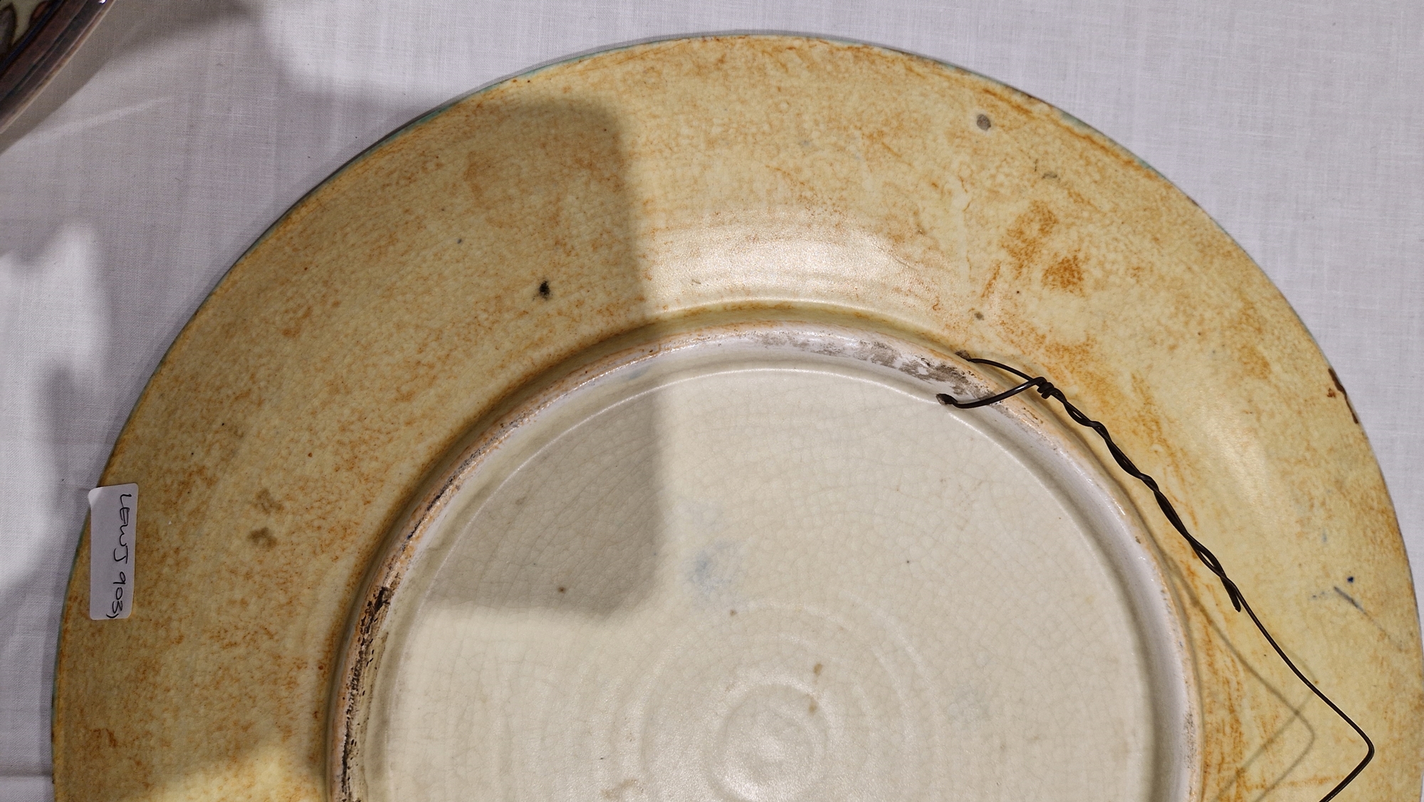 English pottery Art Deco charger, probably by Charlotte Rhead, indistinct blue marks to reverse, - Image 13 of 14