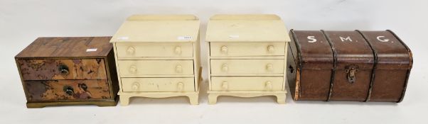 Pair of early 20th century painted pine table top chests in the form of chests of three drawers,