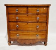 Victorian satin walnut bowfronted chest of drawers, comprising two short and three long graduated