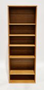 Beaver & Tapley of Nottingham oak veneer bookcase, having five adjustable shelves, stamped to back