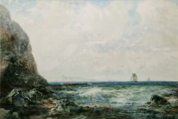 Albert Pollitt (1856-1926) Watercolour Coastal scene with sailboats, signed and dated 1918 lower