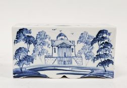 Isis Pottery Delft-style flower-brick of rectangular form, painted with neo-classical buildings in