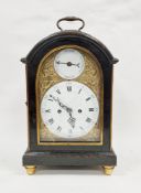 George III bracket clock, the arched case with brass handle to top, gilt metal mounts and pierced