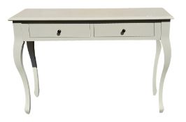 Laura Ashley cream painted console table, the rectangular top with thumbmould edge and having pair