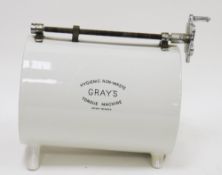 Early 20th century butcher's shop ceramic Gray's ' Hygienic non-waste tongue machine ', the metal