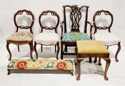 Set of three mahogany balloon back dining chairs with stuffover seats and front cabriole legs,