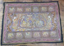 Embroidered sequinned and padded Indonesian style wall hanging with panels of elephants and