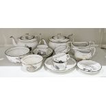 English porcelain bat transfer-printed part tea service, circa 1820, probably New Hall, printed in