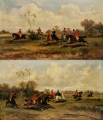 Robert Stone (1820-1870) Pair oil on canvas Hunting scenes, signed, framed, 31.5cm x 53cm (2)