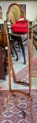 Early 20th century mahogany cheval mirror in the Queen Anne manner, having domed shaped top, the