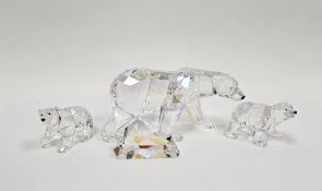 Three Swarovski crystal glass polar bears including a Siku polar bear with iceberg plaque 013747 and