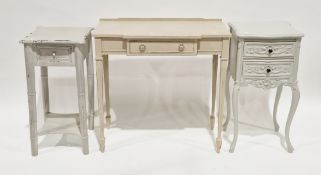 Sheraton Revival painted side table with single drawer, on square tapering legs, 76cm high x 75cm