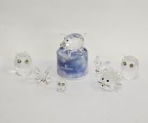 Seven Swarovski crystal glass animals including two x large owl 010022, hedgehog 7630NR0, pig,