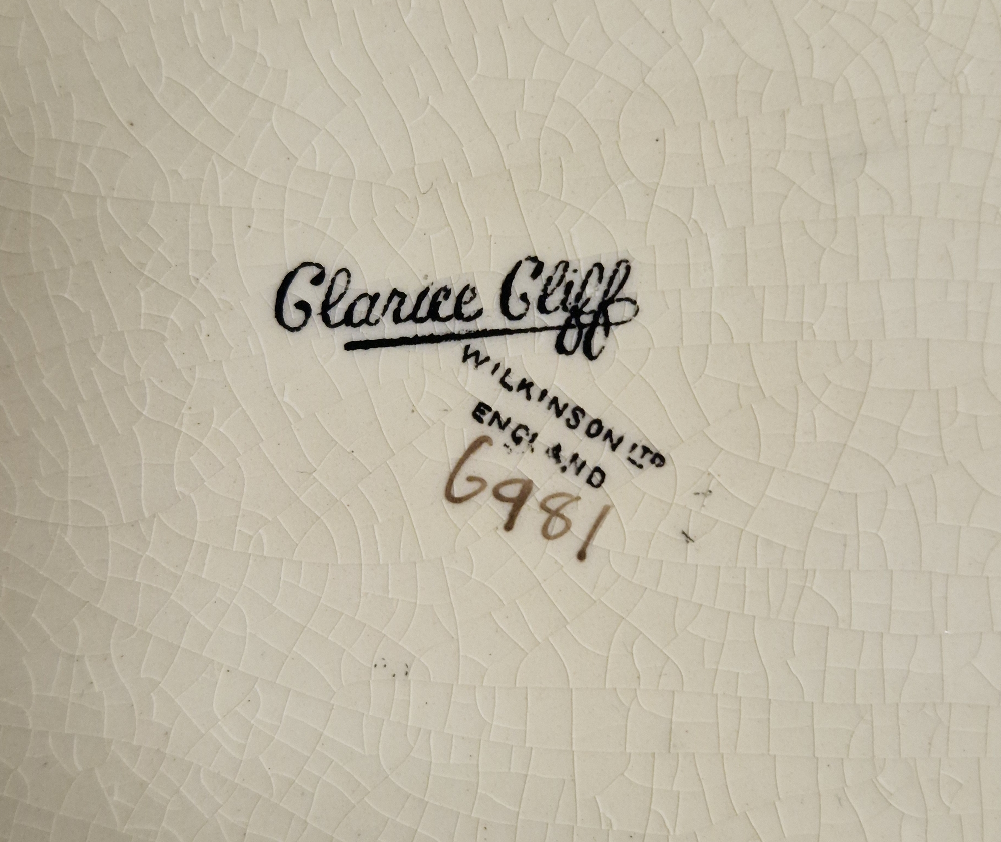 Clarice Cliff Wilkinson Art Deco part dinner service, printed black and impressed marks, printed and - Image 2 of 3