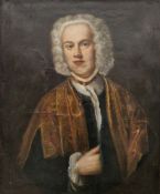 18th century school  Oil on canvas Portrait of a gentleman, wearing a curled white wig, white