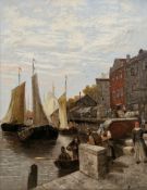 Kirk Van Hoom (19th/20th century) Oil on canvas Dutch harbour scene, signed lower right, in
