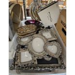 Quantity of modern photograph frames of various sizes, two modern enamelled metal bowls, inlaid